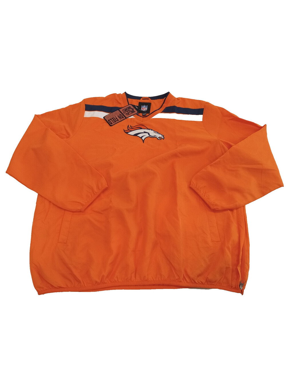 NFL Pro Line Denver Broncos Jacket Mens XXL Orange V-Neck Pullover Windbreaker